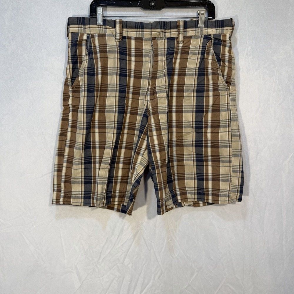 Vintage Old Navy Plaid Shorts Beige Blue Men's 36 Y2K Preppy